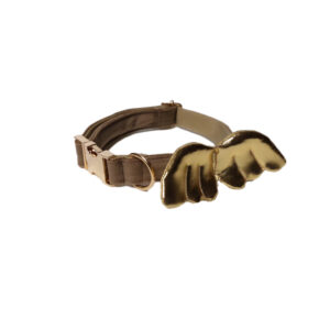 obroża beżowa aksamitna złote skrzydła