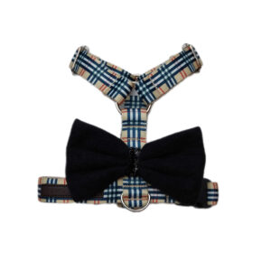 Szelki Tofi beżowa kratka z czarną kokardką