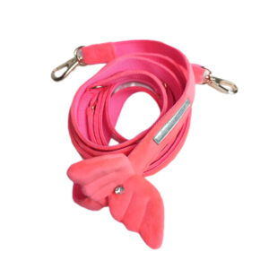 Smycz  neon różowo-pomarańczowy aksamit ze skrzydłami