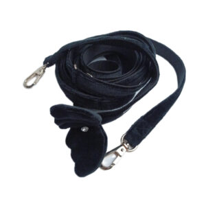 Smycz czarna aksamit ze skrzydłami