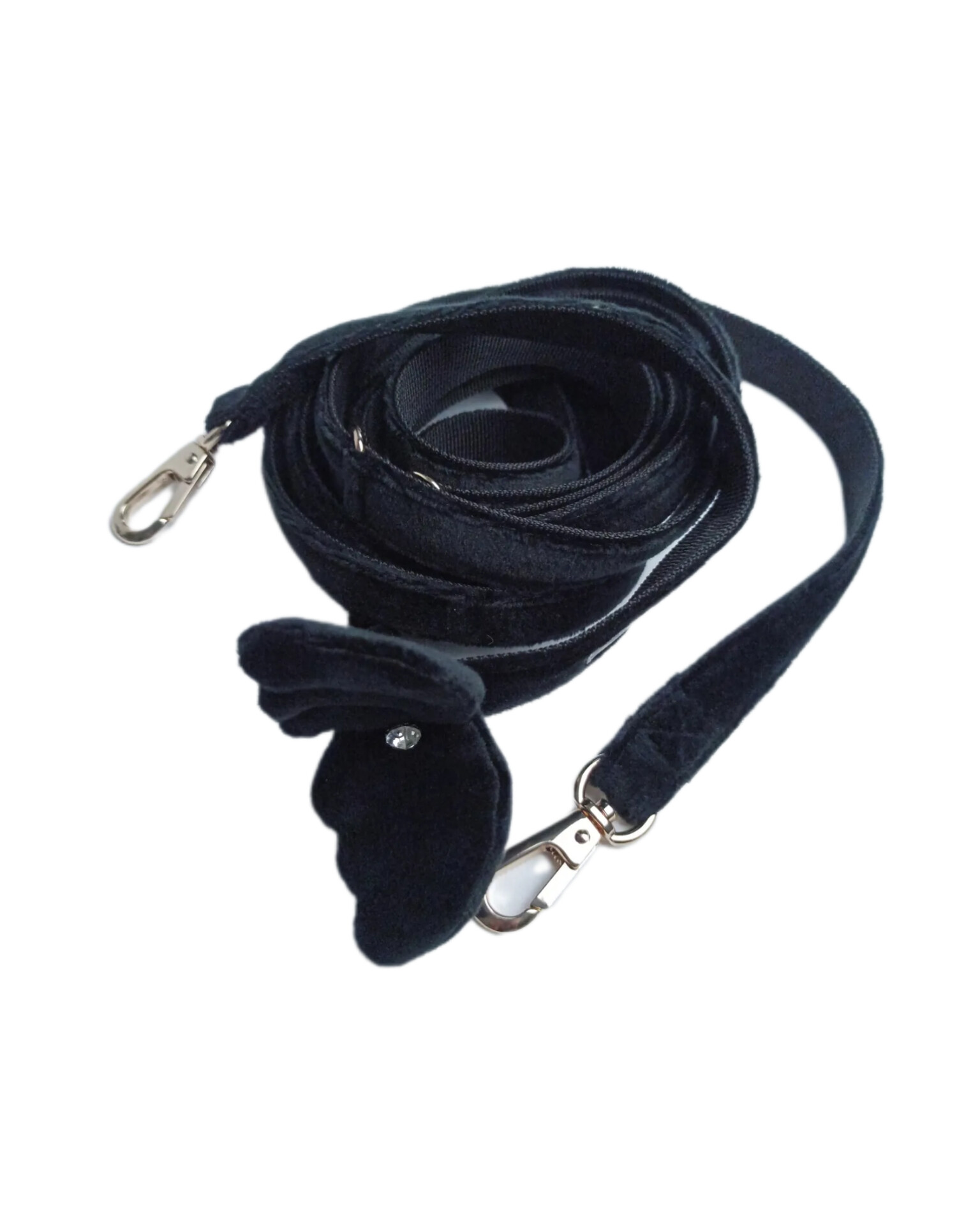 Smycz czarna aksamit ze skrzydłami