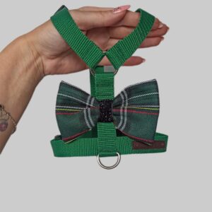 Szelki guard ciemno zielone z kokardką w kratkę