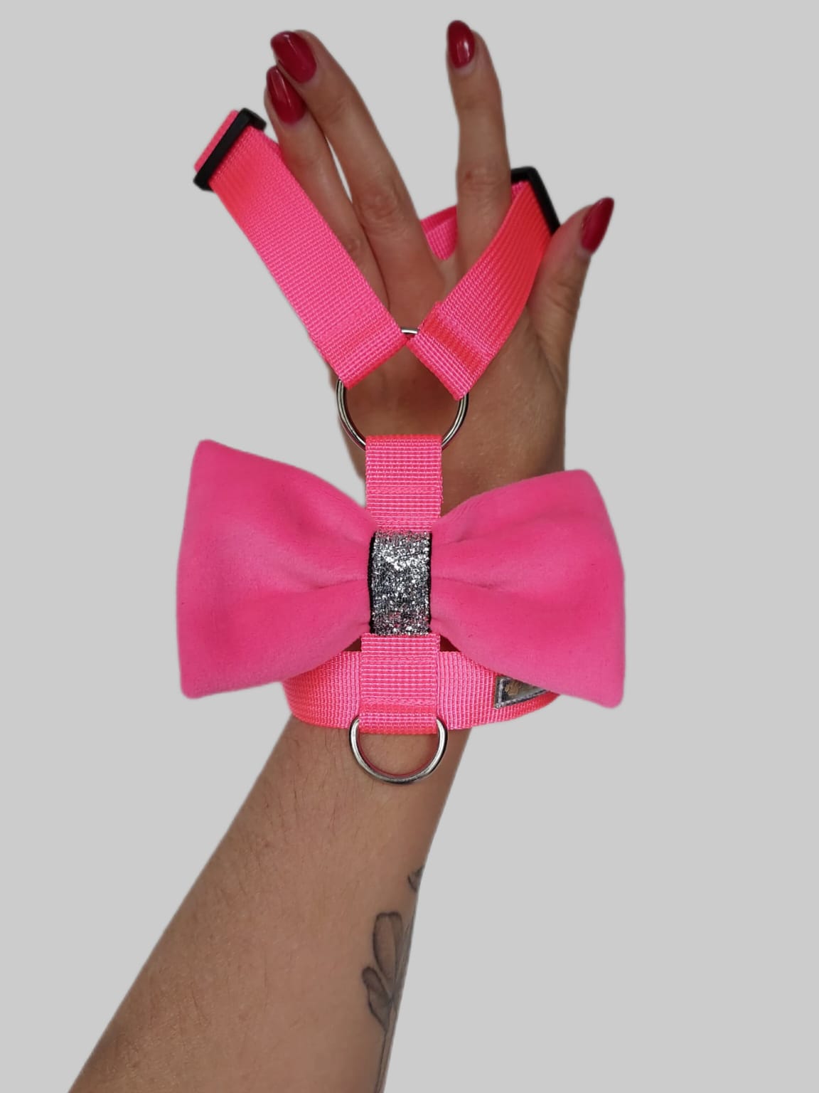 Szelki guard neon róż z kokardką - obrazek 2