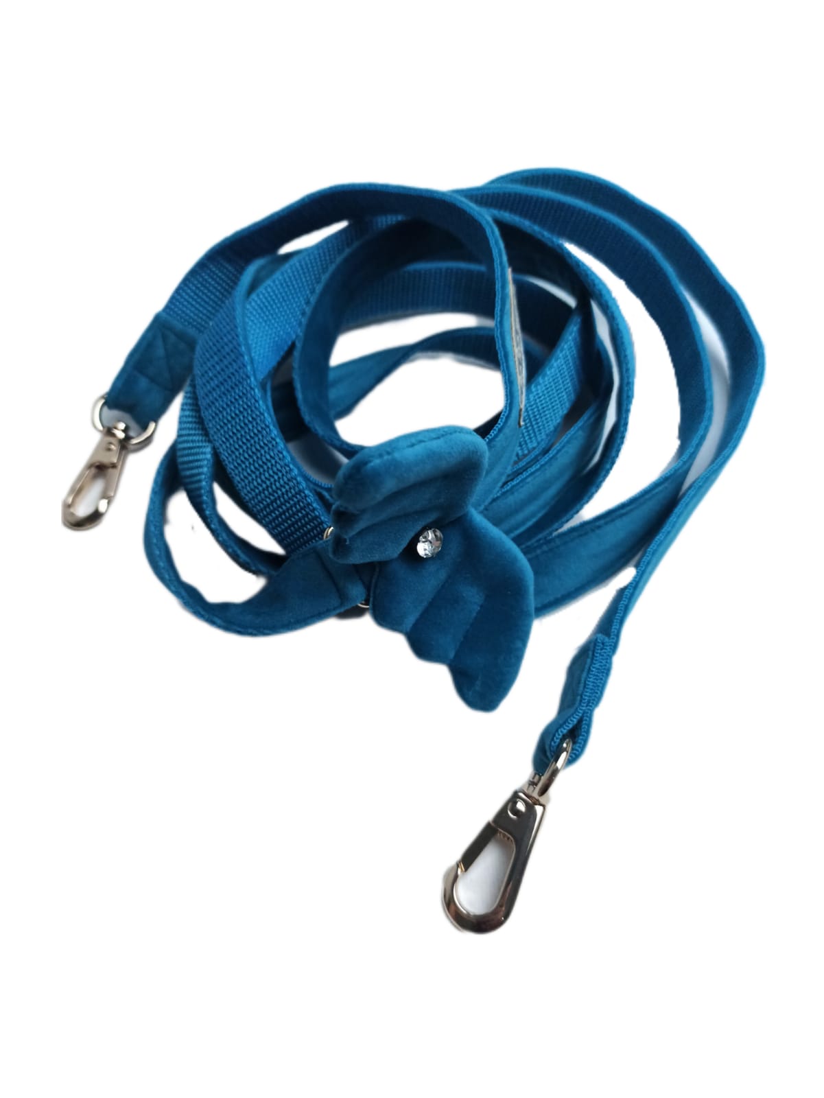 Smycz turkus aksamit ze skrzydłami