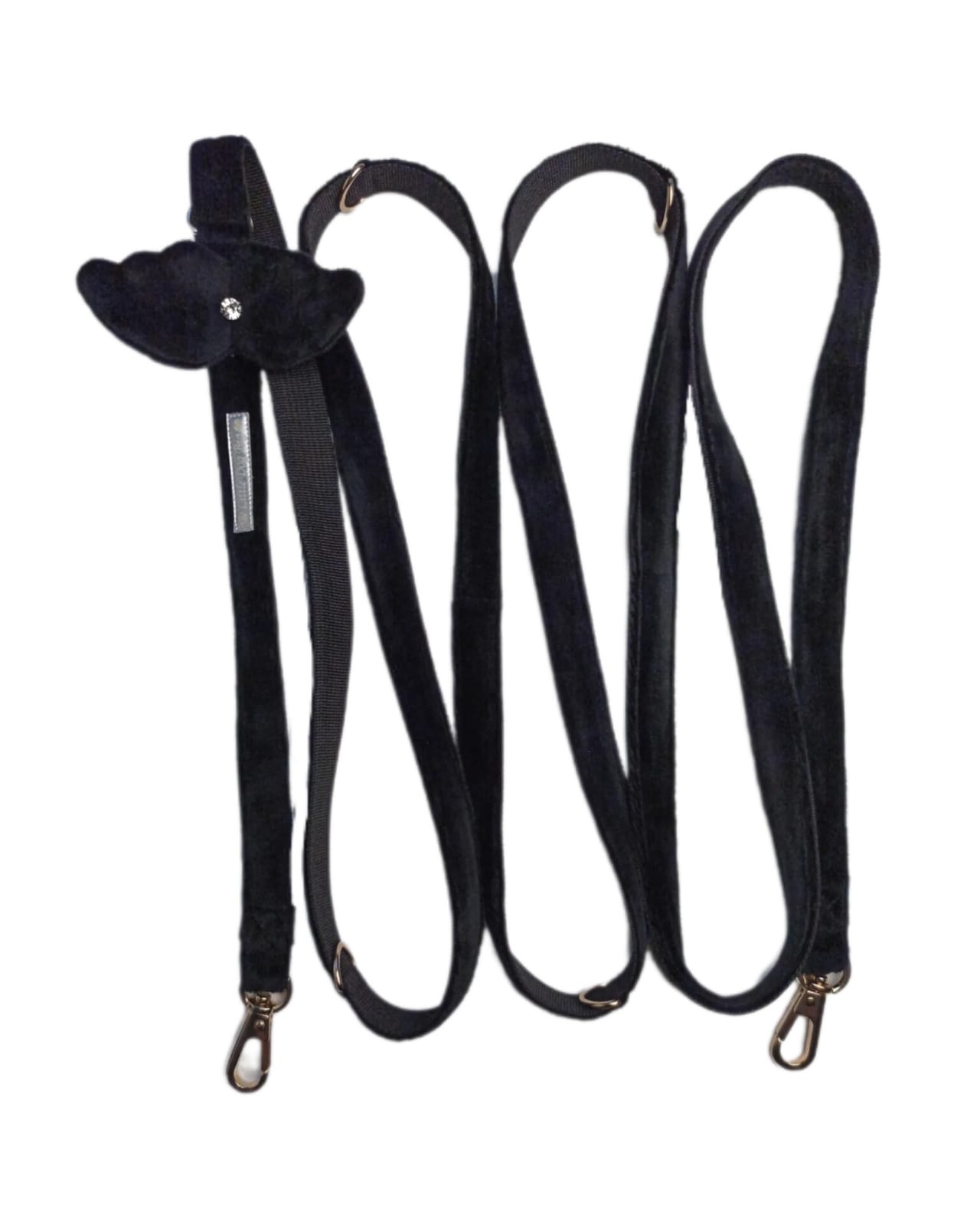 Smycz czarna aksamit ze skrzydłami - obrazek 2