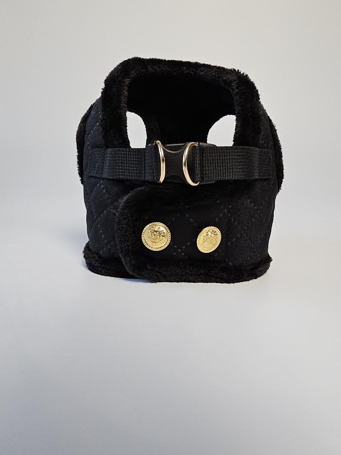 szelki czarne , szelki z futrem