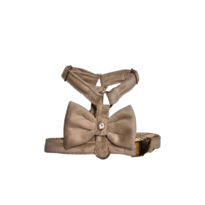 Szelki guard jasno beżowe welurowe z odpinaną kokardką