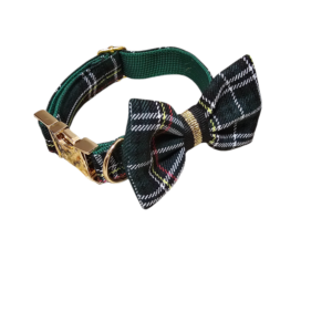 Obroża zielona kratka z kokardką
