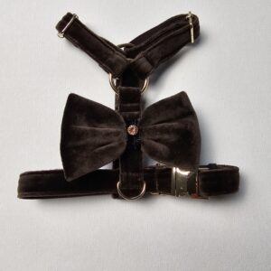 Szelki guard aksamitne ciemno brązowe z kokardką